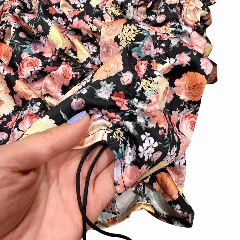 For Love & Lemons Floral Bustier Mini Dress Ruched Drawstring Women's M - Picture 7 of 11